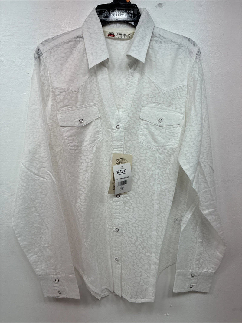 New Women’s Cumberland White Cheetah Print Long Sleeve Pearl Snap Medium LL-77