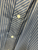 New Men’s White Horse Navy Blue Stripe Long Sleeve Pearl Snap 2XL F-96