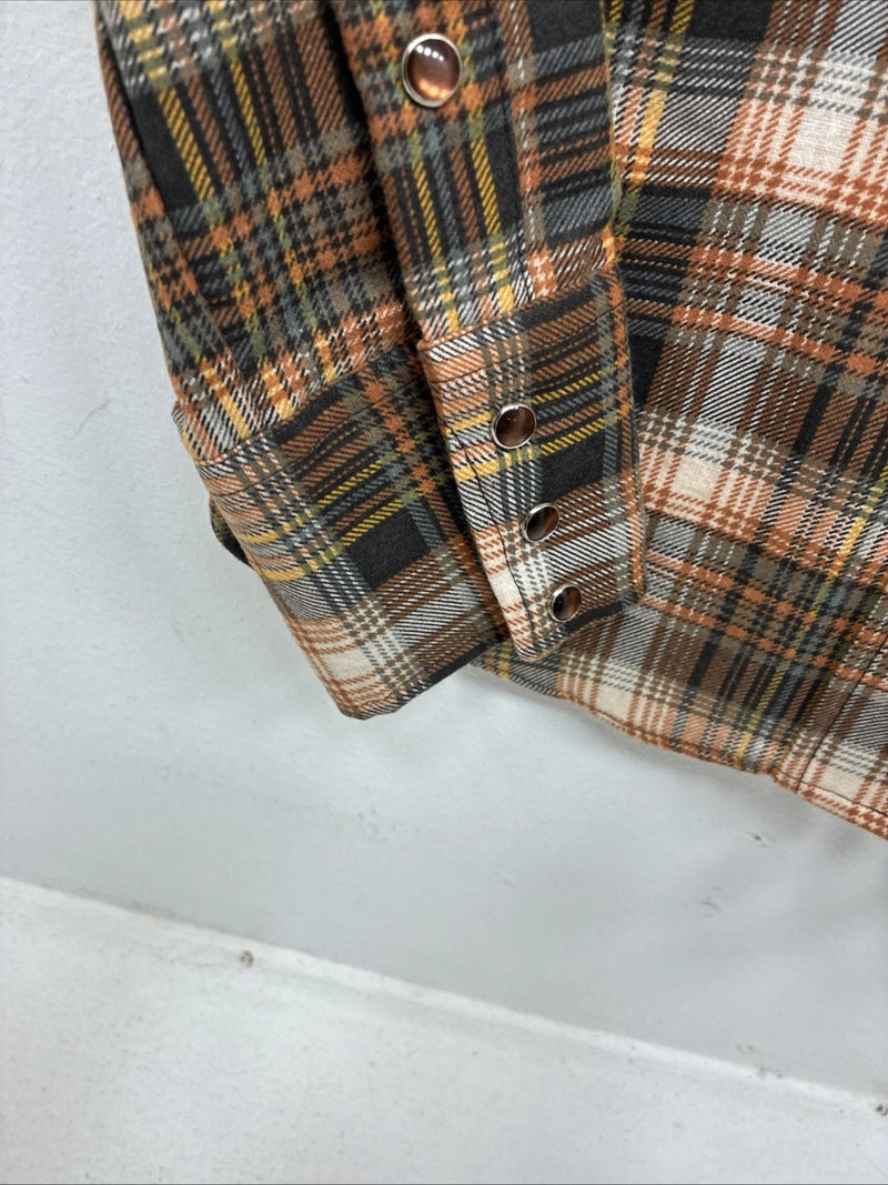 New Women’s Panhandle Slim Brown Plaid Long Sleeve Pearl Snap Size 34 MM-57