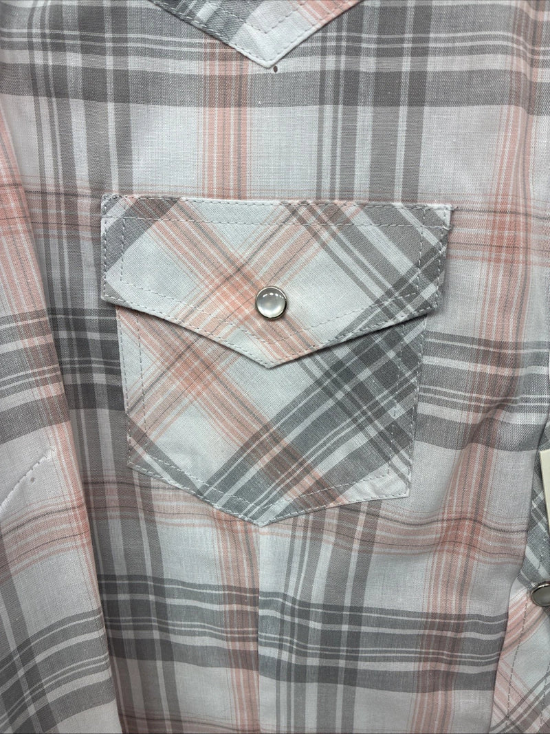 New Women’s Cumberland Pink Gray Plaid Short Sleeve Pearl Snap XL GG-76