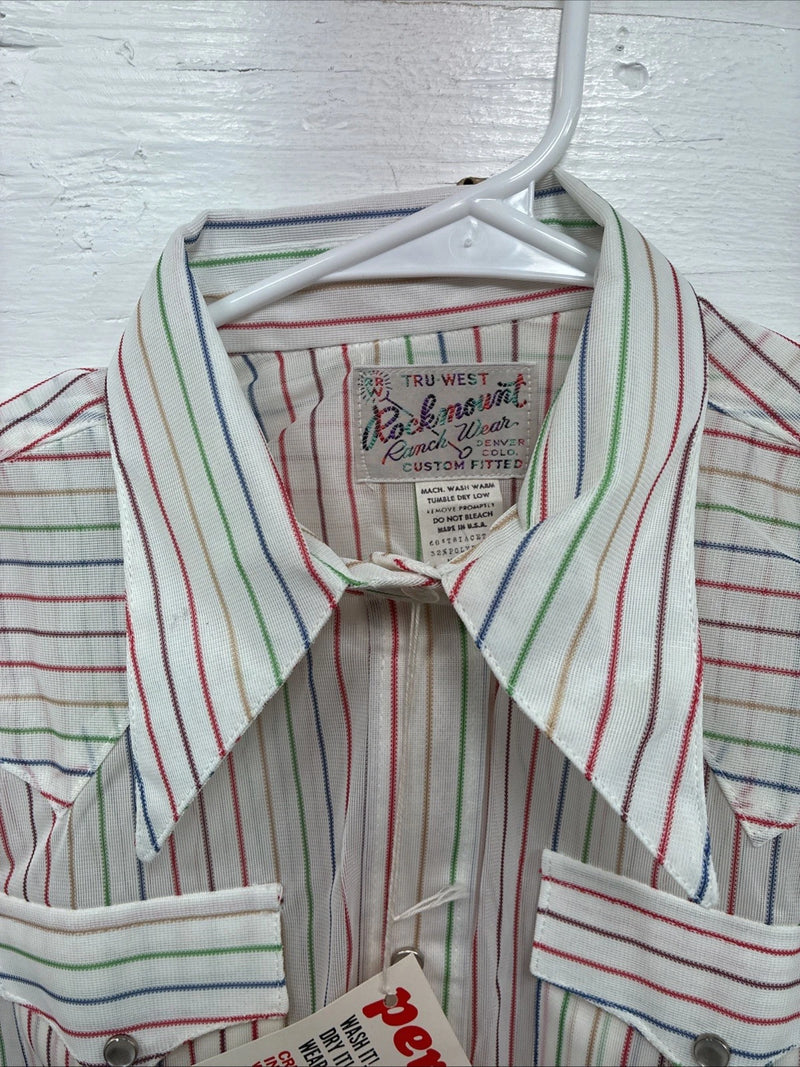 New Women’s Rock mount White Stripe Long Sleeve Pearl Snap Small AA-52