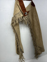 NOS Brown Show Chaps With Fringe Adjustable Waist 32” I-73