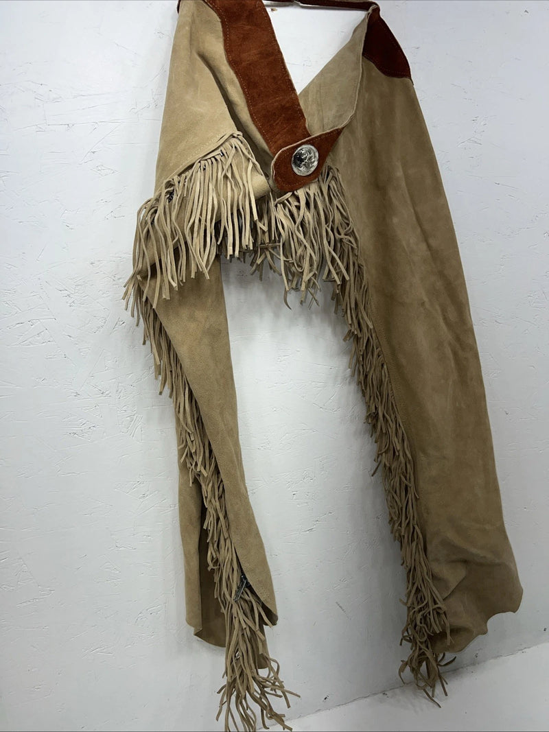 NOS Brown Show Chaps With Fringe Adjustable Waist 32” I-73