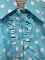 New Women’s Rockmount Blue Polkadot Long Sleeve Pearl Snap Size 32 KK-97