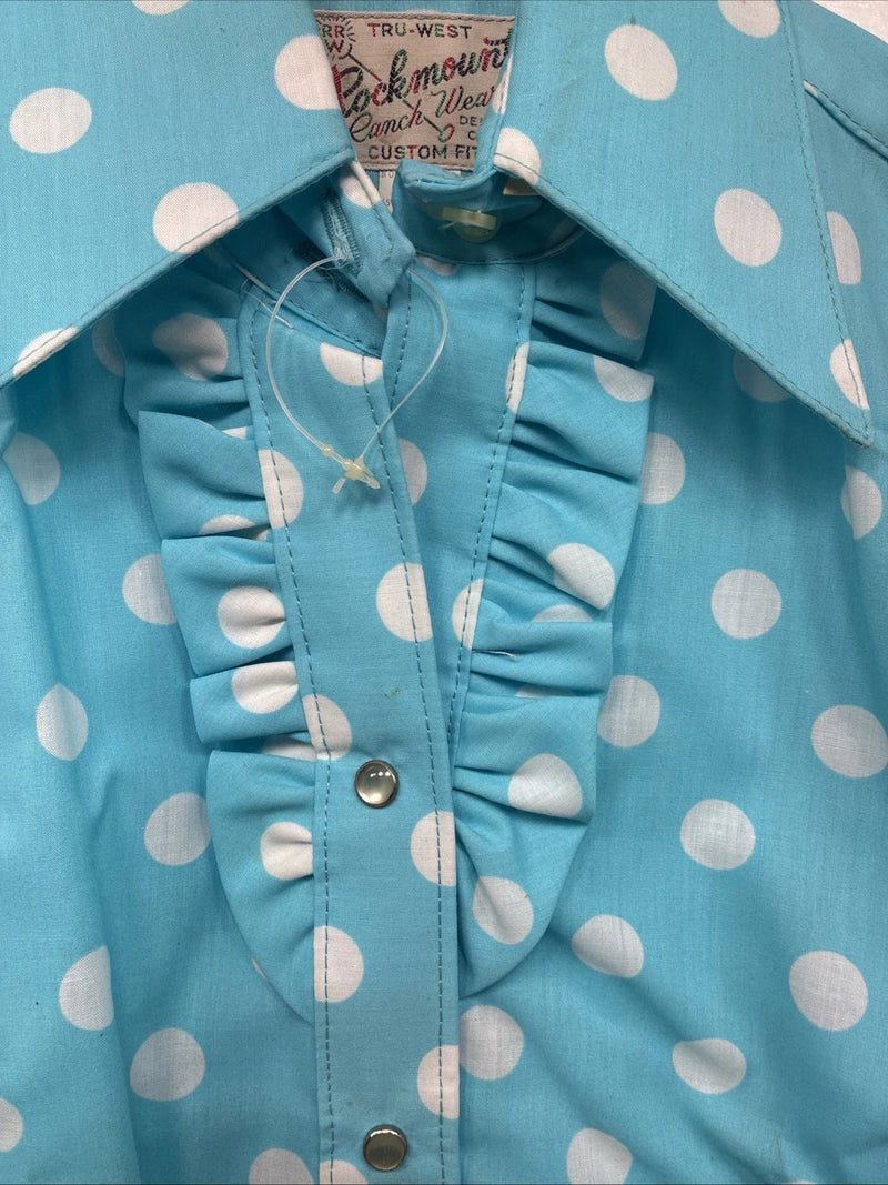 New Women’s Rockmount Blue Polkadot Long Sleeve Pearl Snap Size 32 KK-97