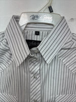 New Women’s White Horse Gray Stripe Long Sleeve Pearl Snap Medoum LL-105