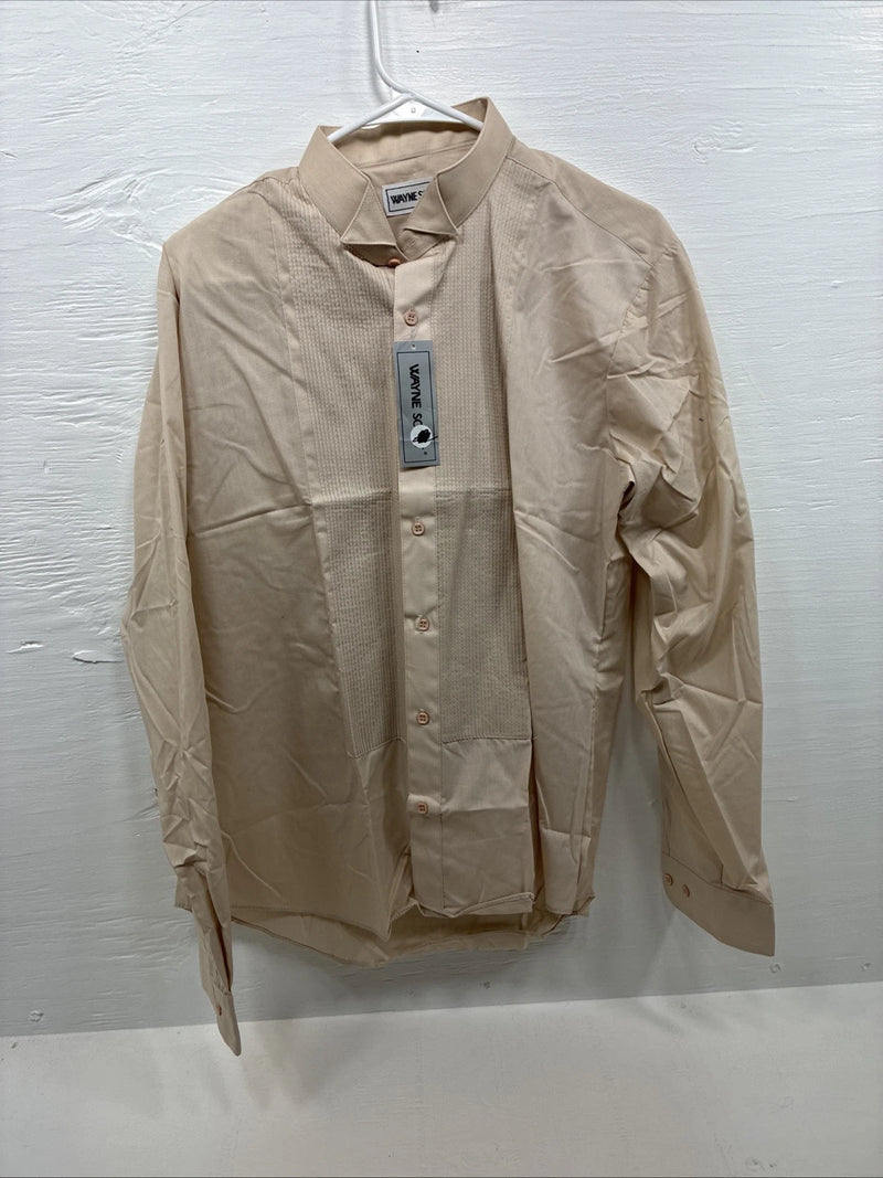 New Men’s WAYNE SCOTT Beige Long Sleeve Button Up Large F-71