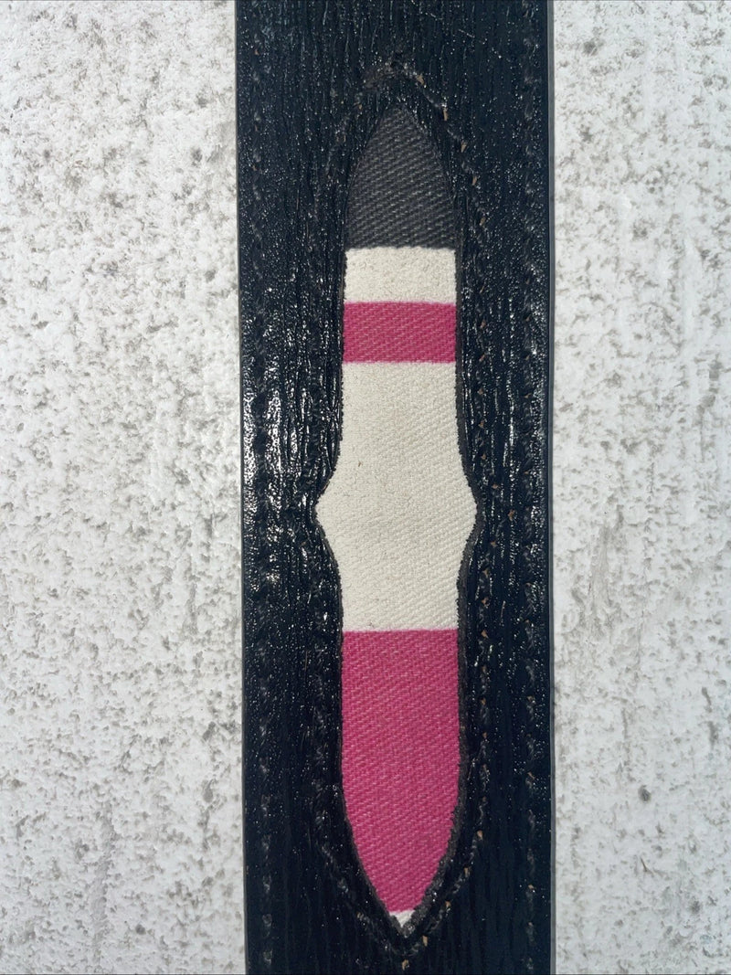 New Black Genuine Leather Wrangler Pink Striped Fabric 32” Belt #627005 Z-16