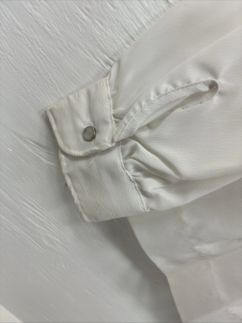 New Womens Prior Westerns White Long Sleeve Pearl Snap Button Collar Small J-60