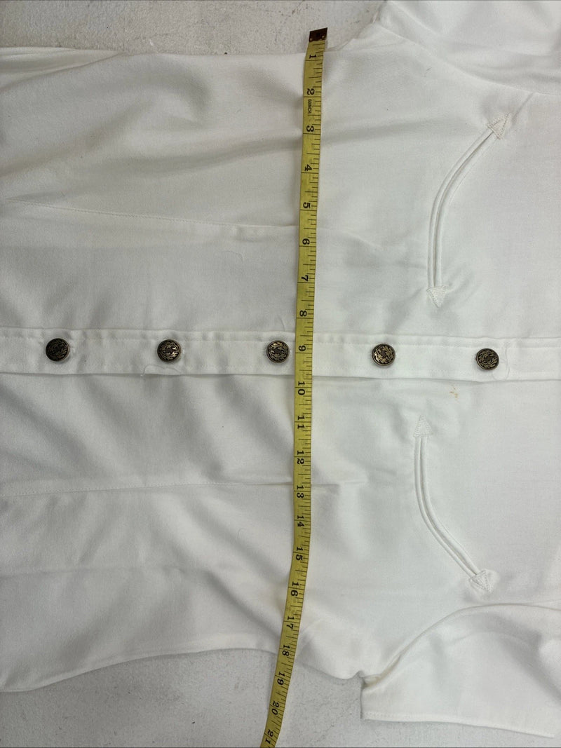 New Women’s Demum Jeans White Short Sleeve Button Up Shirt Medium YY-87