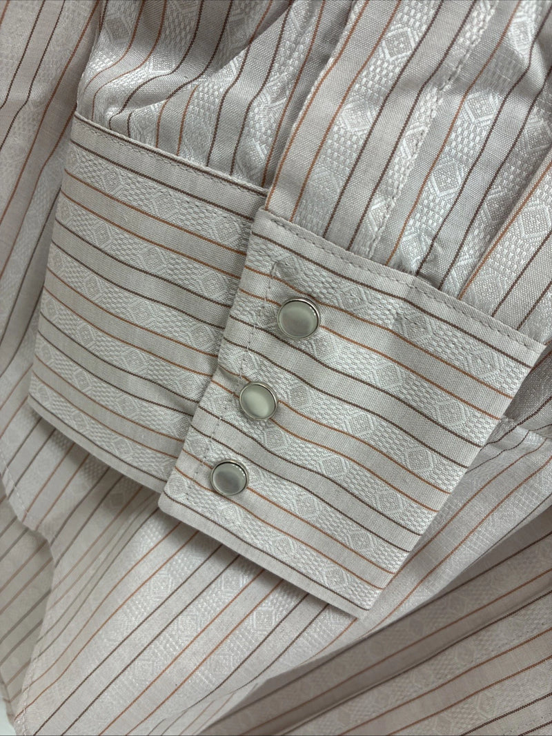 New Men’s ELY Cattleman Pink Stripe Long Sleeve Pearl Snap 17.5 X 34 XL T-31