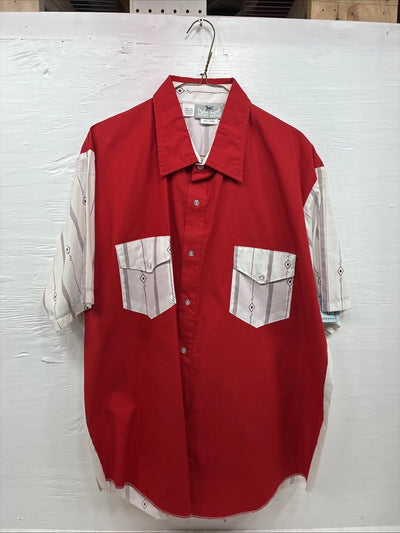 New Men’s Cowboy Threads Red Designed Short Sleeve Button Up Large CC-47