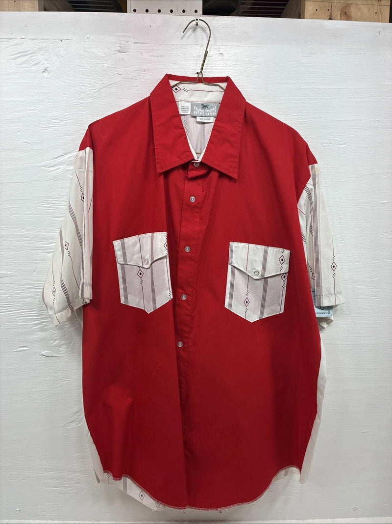 New Men’s Cowboy Threads Red Designed Short Sleeve Button Up Large CC-47