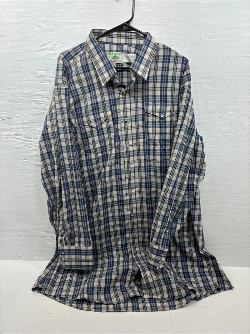 New Men’s Mesquite Blue Flannel Long Sleeve Pearl Snap 3XL E-52