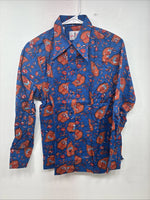 New Women’s Tem Tex Blue Orange Long Sleeve Pearl Snap Size 34 DD-151