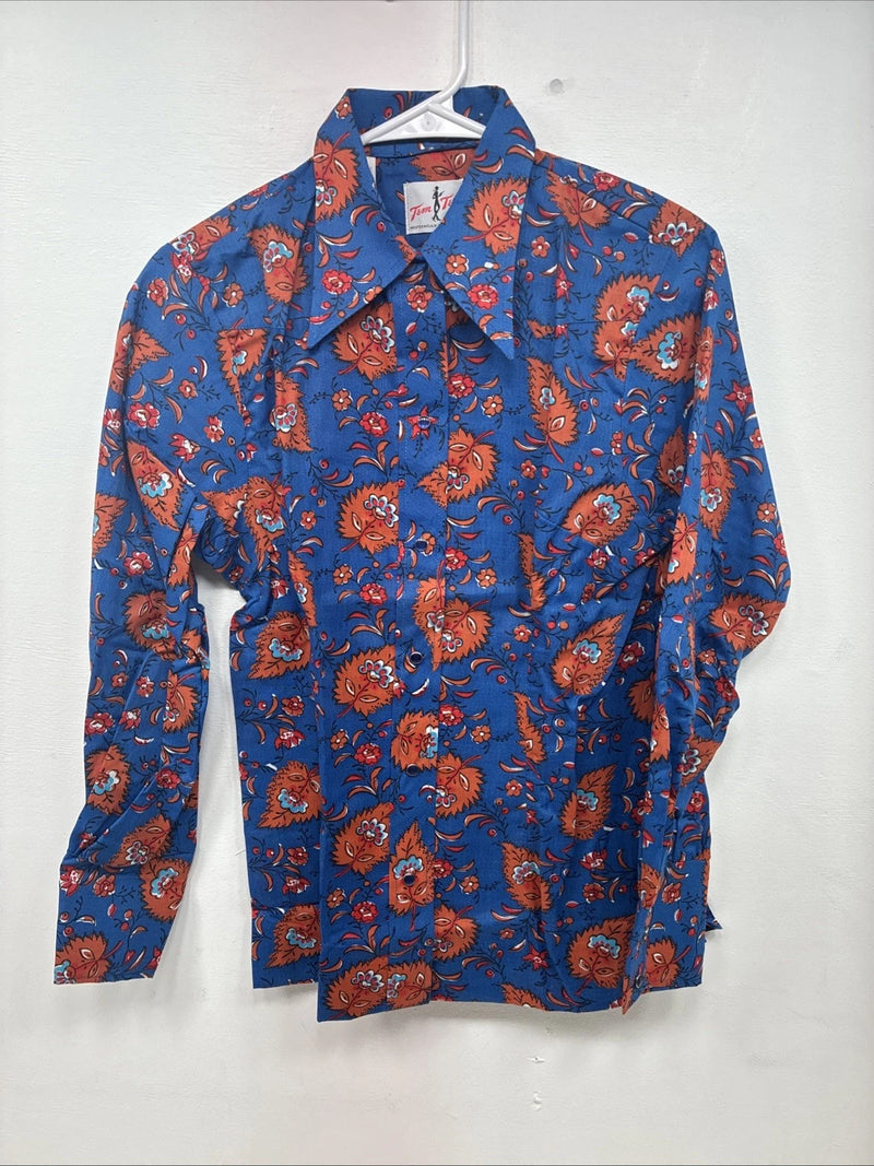 New Women’s Tem Tex Blue Orange Long Sleeve Pearl Snap Size 34 DD-151