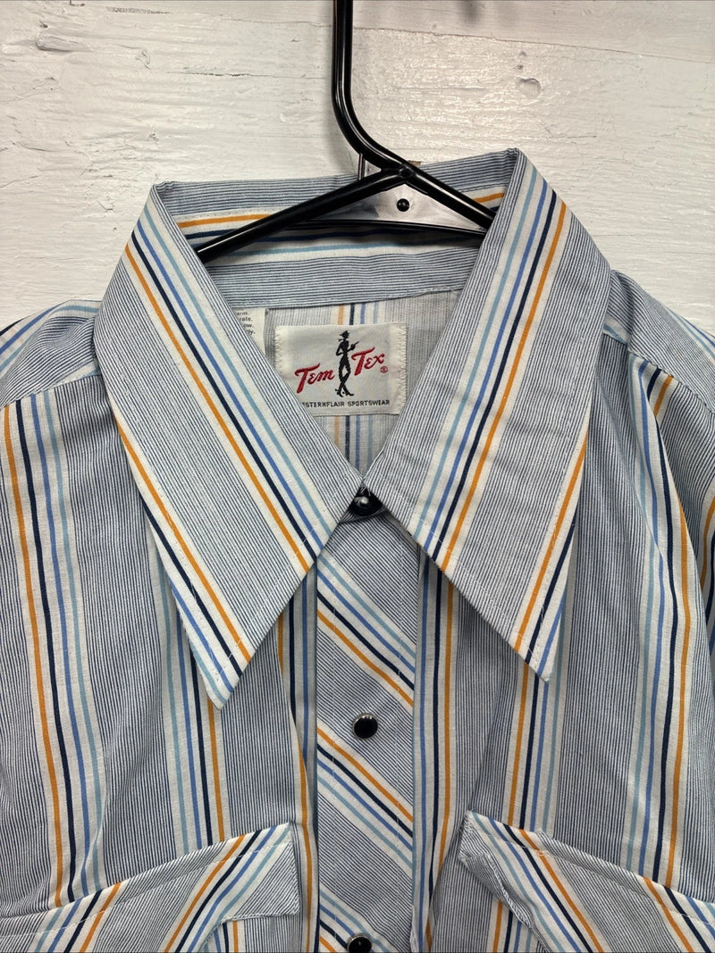 New Men’s Tem Tex Blue Stripe Long Sleeve Pearl Snap 16 X 33 Large R-16