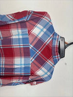New Women’s Cumberland Red Blue Plaid Short Sleeve Button Up Medium GG-4