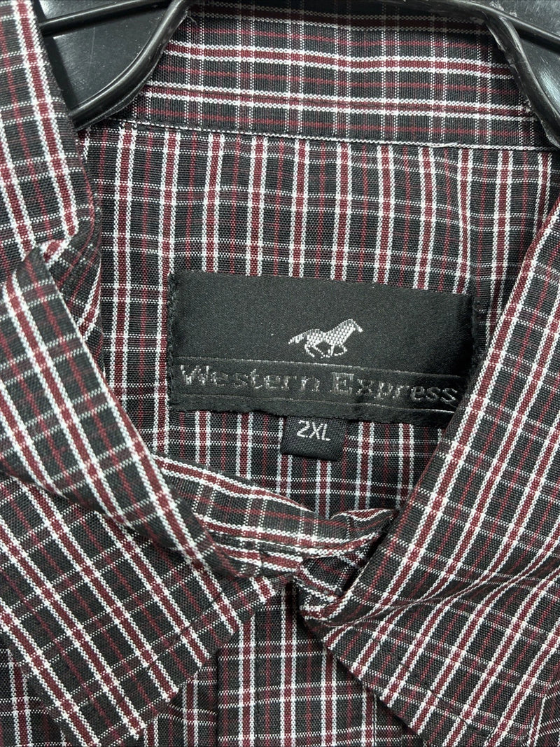 New Men’s Western Express Black Red Flannel Long Sleeve Pearl Snap 2XL F-98