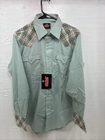 New Men’s Western Shirts Blue Plaid Long Sleeve Pearl Snap 16 Large CC-58