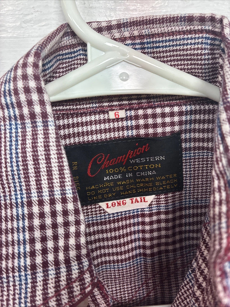 New Kids Champion Western Red Plaid Long Sleeve Pearl Snap Size 6 DD-50
