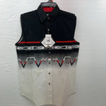New Men’s Cumberland Outfitters Black White Red Sleeveless Button Up Small B-53