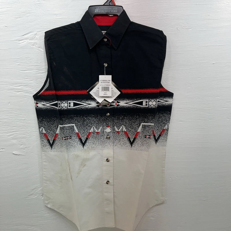 New Men’s Cumberland Outfitters Black White Red Sleeveless Button Up Small B-53