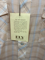 New Men’s ELY Cattleman Coral Plaid Short Sleeve Pearl Snap Large J-79