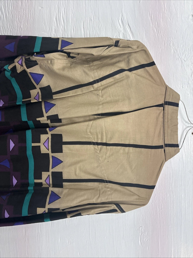 New Men’s GunSmoke Purple Tan Design Long Sleeve Button Up Large X-5