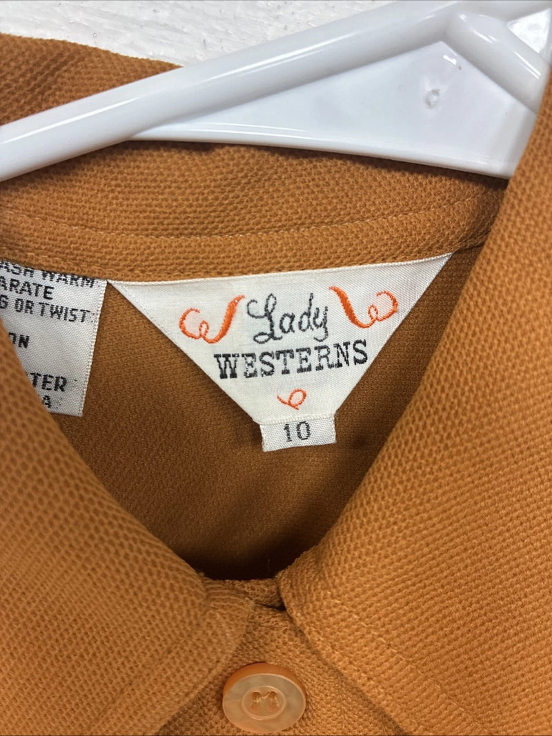 New Kids Lady Western Orange Long Sleev Button Up Size 10 TT-35 