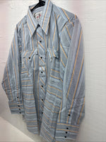New Men’s Tem Tex Blue Stripe Long Sleeve Pearl Snap 16 X 33 Large R-16