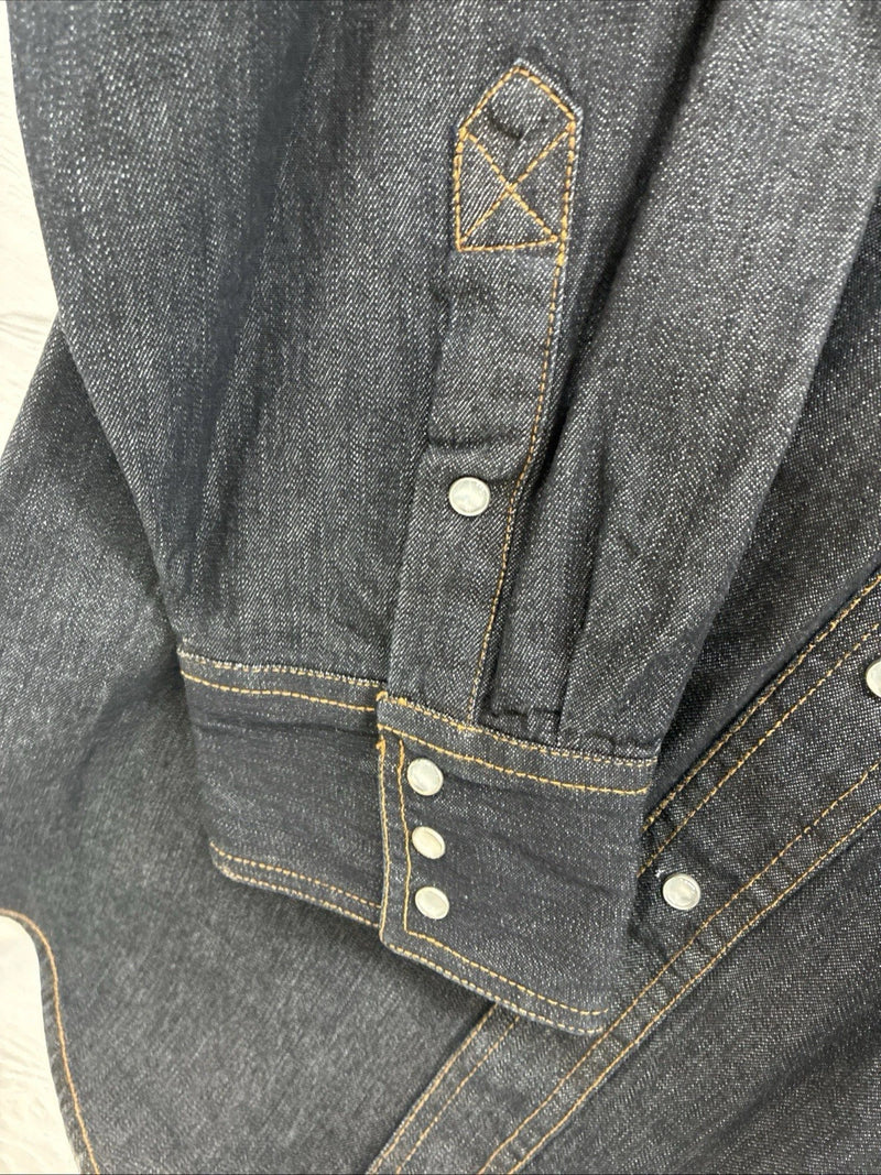 New Men’s ELY Cattleman Dark Jean Design Long Sleeve Pearl Snap Shirt 2XL H-21