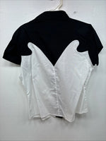 New Women’s Cumberland Black White Short Sleeve Button Up Medium YY-81