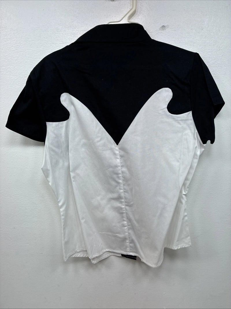 New Women’s Cumberland Black White Short Sleeve Button Up Medium YY-81