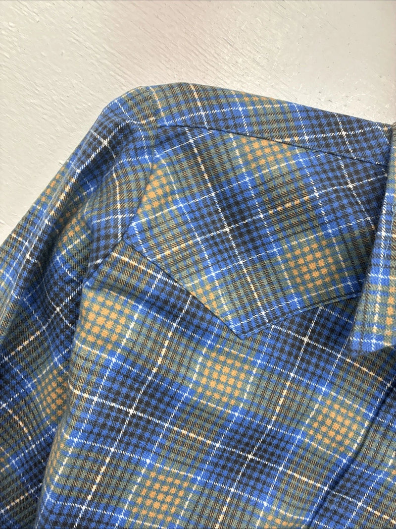New Women’s Panhandle Slim Blue Plaid Long Sleeve Pearl Snap Size 30 KK-91