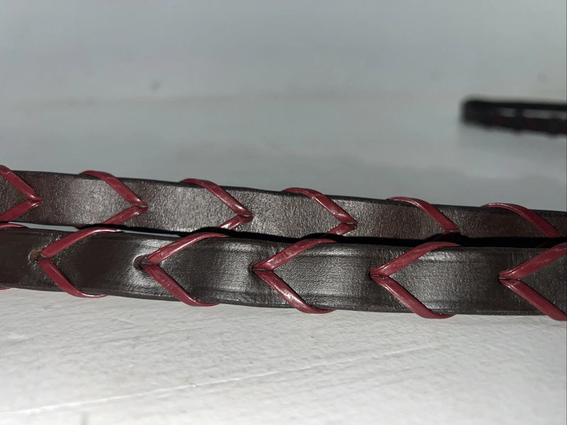New Silver Fox Brown Genuine Leather Red Braided English 60” Reins #20-8578 Y-22