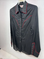 New Women’s H Bar C Black Red Long Sleeve Pearl Snap 36 TT-6
