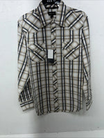 New Men’s Tan Plaid ELY 1878 Long Sleeve Pearl Snap Shirt. Large P-72