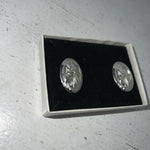 New Women’s Congress Leather Oval Silver Earrings. 93122 B-7