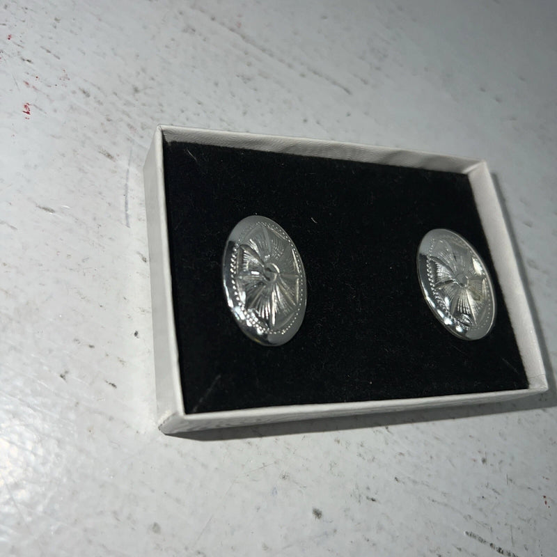 New Women’s Congress Leather Oval Silver Earrings. 93122 B-7