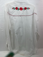 New Men’s ELY diamond White With Red Roses Long Sleeve Pearl Snap XXXL E-15