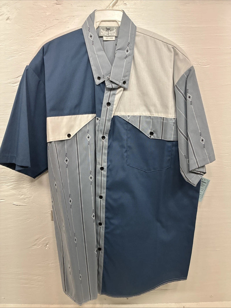 New Men’s Cowboy Threads Blue Designed Short Sleeve Button Up Large CC-41
