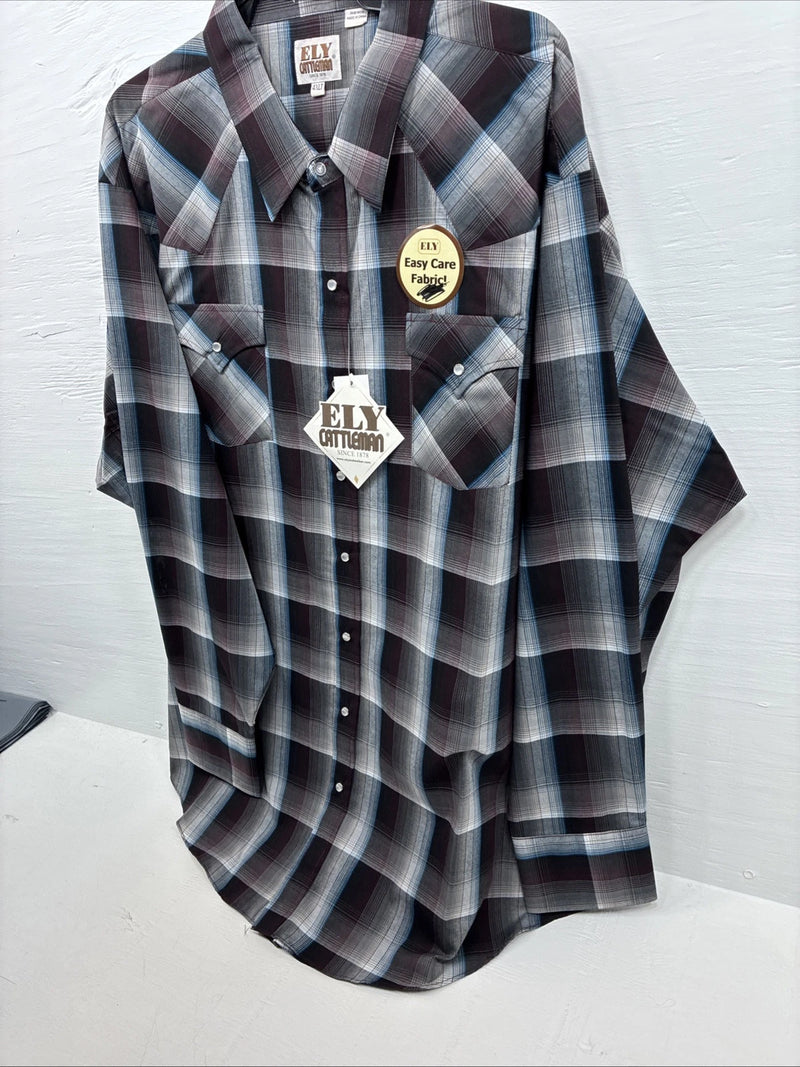 New Men’s ELY Cattleman Multiple Color Flannel Long Sleeve Pearl Snap 4XL E-83