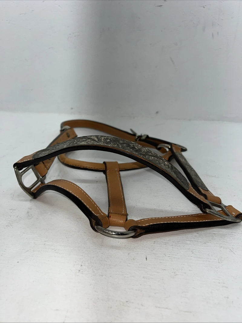 New Light Oil Genuine Leather Horse Halter With Metal Silver Plate W-21