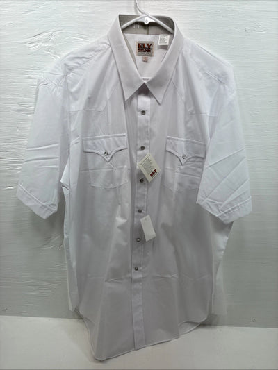 New Men’s ELY Cattleman White Simple Short Sleeve Pearl Snap 18.5 2XL F-83