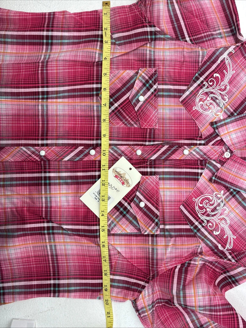 New Girls Cumberland Pink Plaid Long Sleeve Pearl Snap Medium DD-92