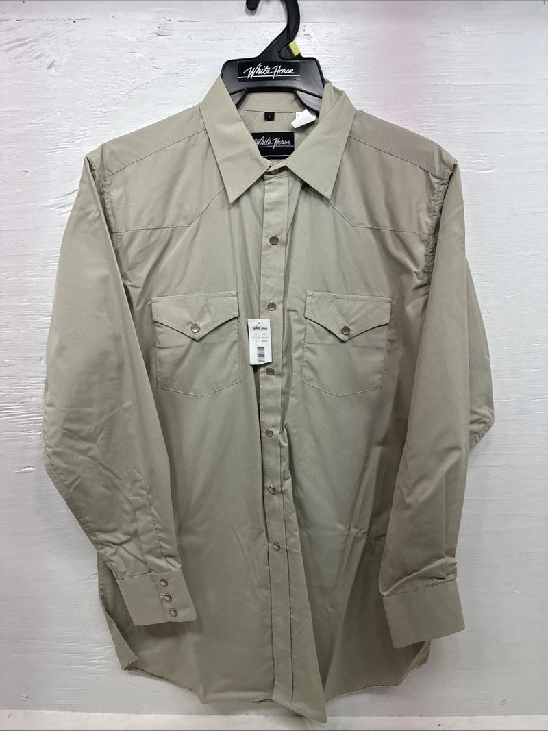 New Men’s White Horse Green Long Sleeve Pearl Snap Large CC-30