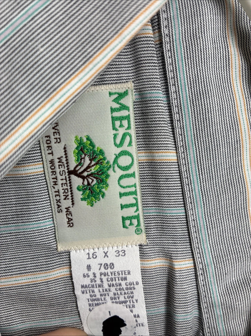 New men’s Mesquite Gray Stripe Long Sleeve Pearl Snap 16 Large F-70