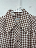 New Women’s Karman Brown Checker Long Sleeve Pearl Snap Size 36 MM-36