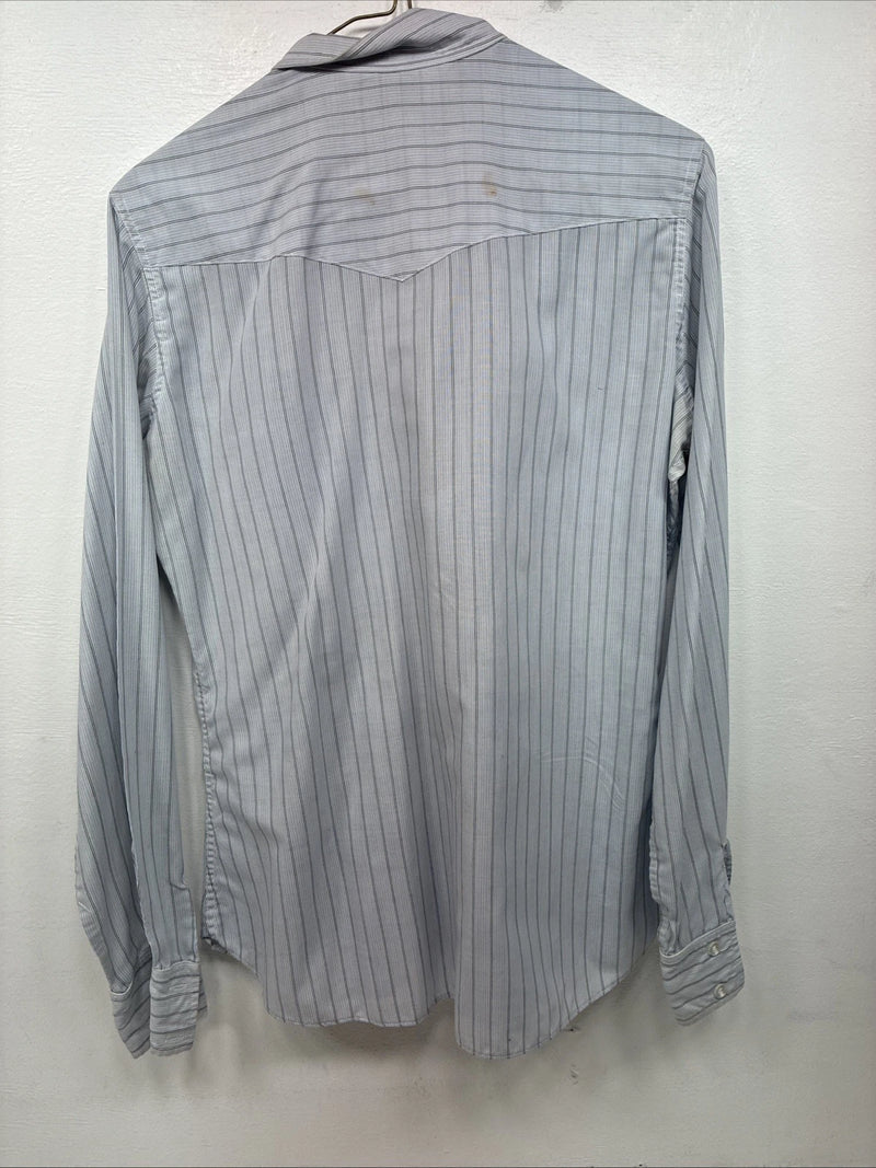 New Women’s Forego Blue Stripe Long Sleeve Button Up Size 36 LL-31